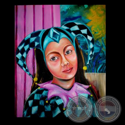 ARLEQUINA, EL MUNDO ES UN CIRCO - Técnica mixta sobre lienzo de CARLA ASCARZA